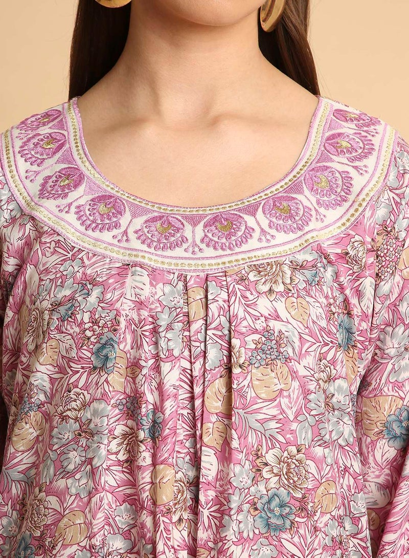 HANA & SARA Traditional Arabic Jalabiya Women’s Long Dress with Embroidered Neckline - Image 3